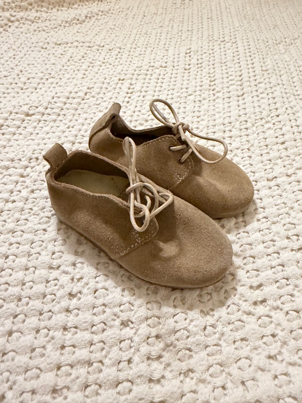 Kids Suede Lace-Up Shoes in Tan